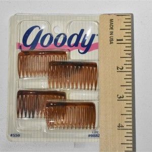 4 Vintage Goody Hair Kant Slip Side Combs Brown Tortoise Shell 1993 NEW Sealed